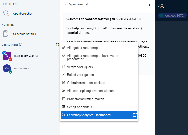 Voorbeeld hoe het Learning Analytics Dashboard te starten is